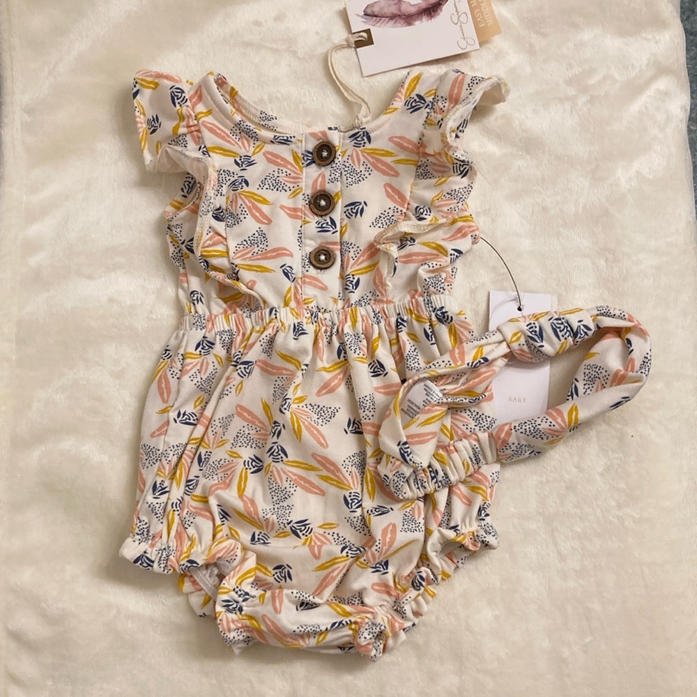 Jessica Simpson Floral Kids One Piece - Cream, Pink, Yellow, Blue